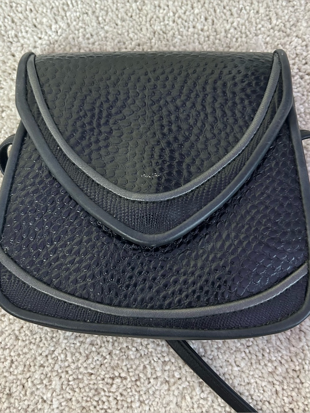 VTG Roche Leather Black Textured Crossbody